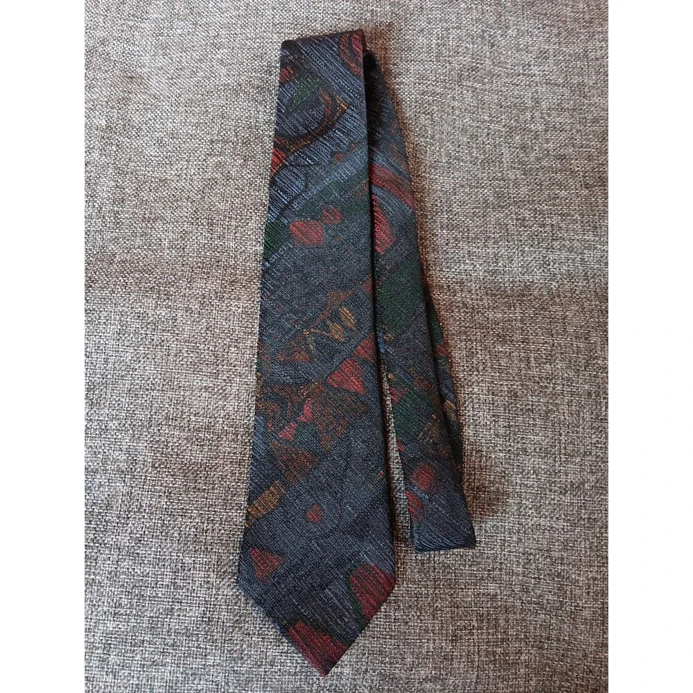 Tie 70s 80s 90s Y2K Mens Dicassio Gray Red Yellow Brown Green 3.25 Wide 57 Long